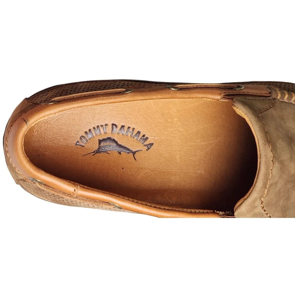 Tommy Bahama Men's 10M Dark Olive Nubuck Leather Slip On Loafers Boat Shoes